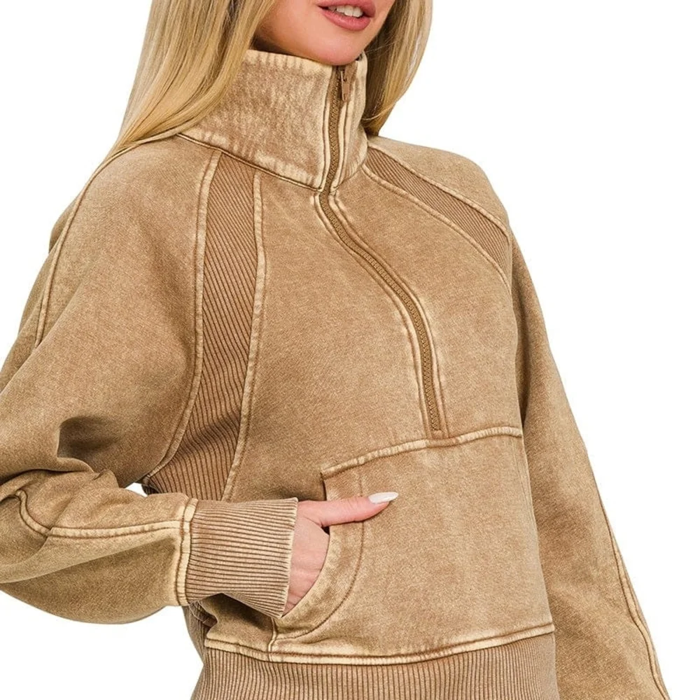 ✨️✨️NWOT✨️✨️ Zenana Outfitters Deep Camel Half-Zip Fleece Pullover ✨️✨️NWOT✨️✨️ - Picture 2 of 7